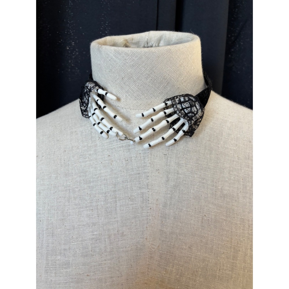 Gothic‎ Skeleton Hands Velvet Choker  Black Lace Halloween Macabre Accessory